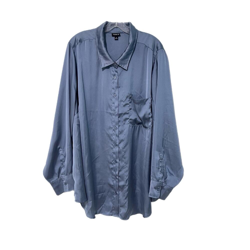 TORRID Top Shirt Women 4 4XL Satin Blue Button Front Blouse Career Professional